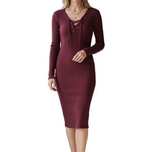 love, Fire Burgundy Long Sleeve Dress